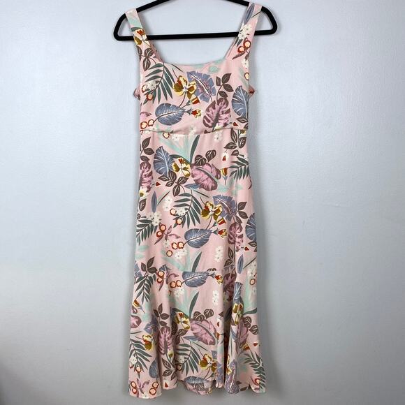 Lulus Island Sun Blush Pink Tropical‎ Print Tie-Back Midi Dress Open Back Small - Picture 3 of 9
